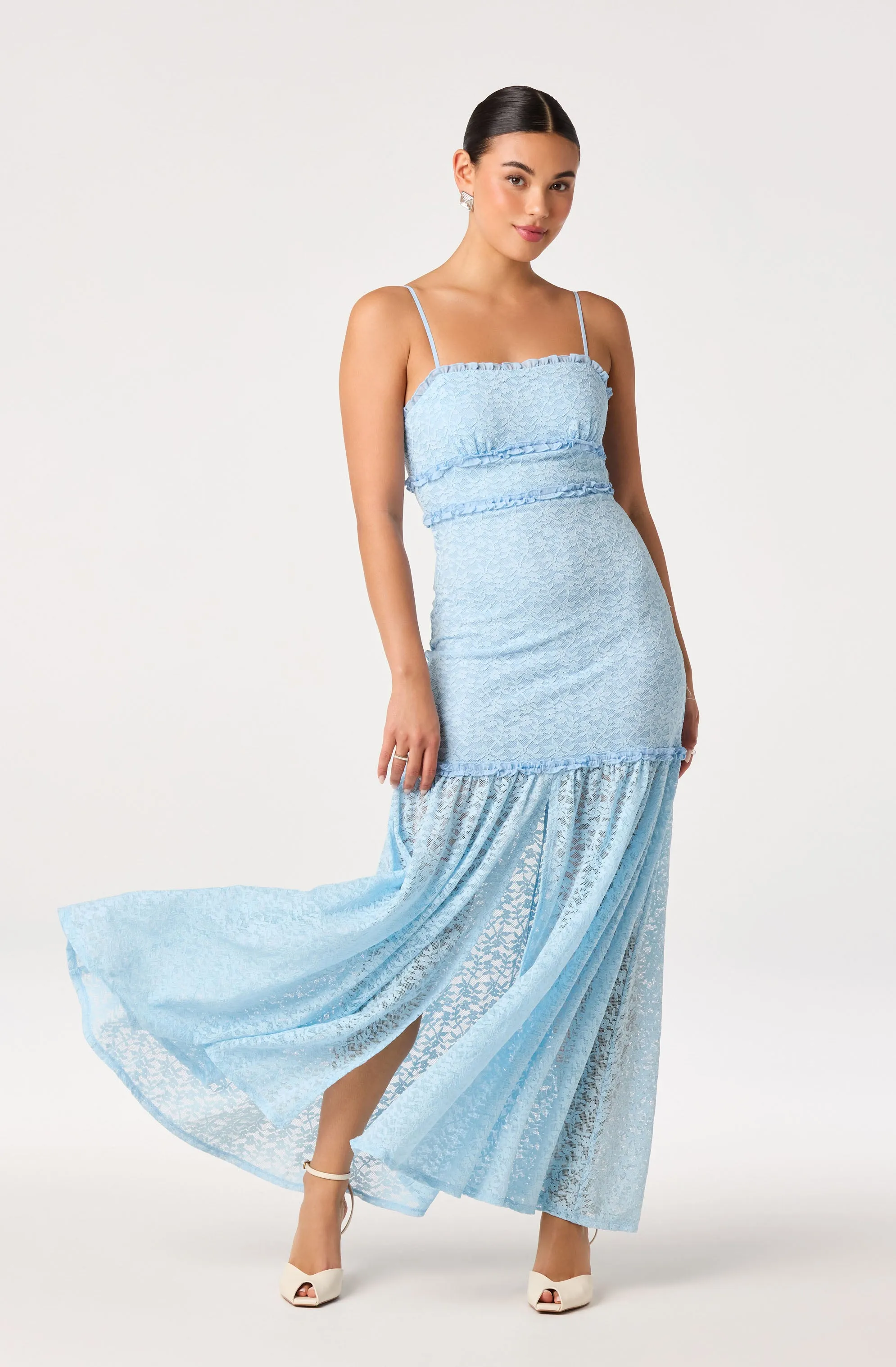 Ruffle Tiered Lace Maxi Dress sold by Astr