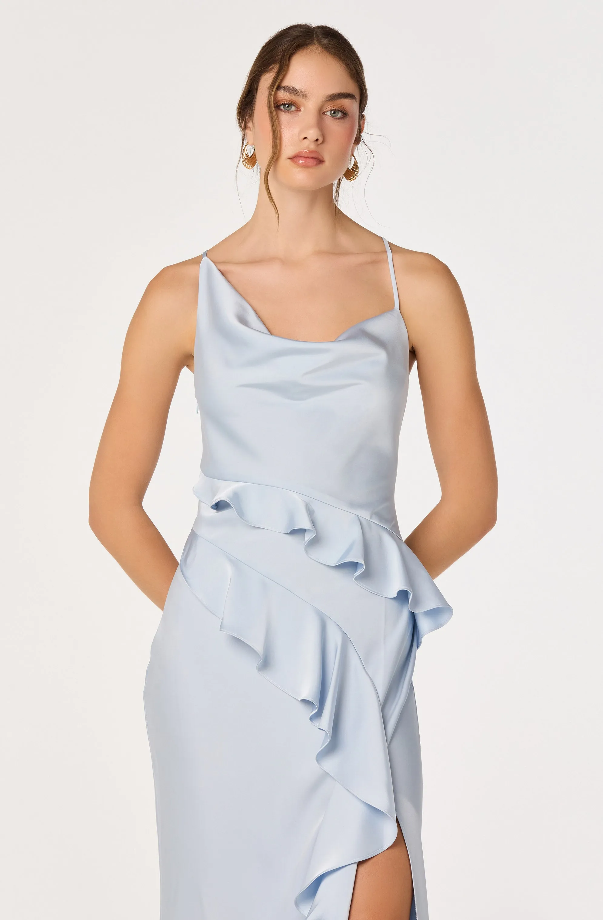 Adelina Satin Ruffle Maxi Dress sold by Astr product image thumbnail 4