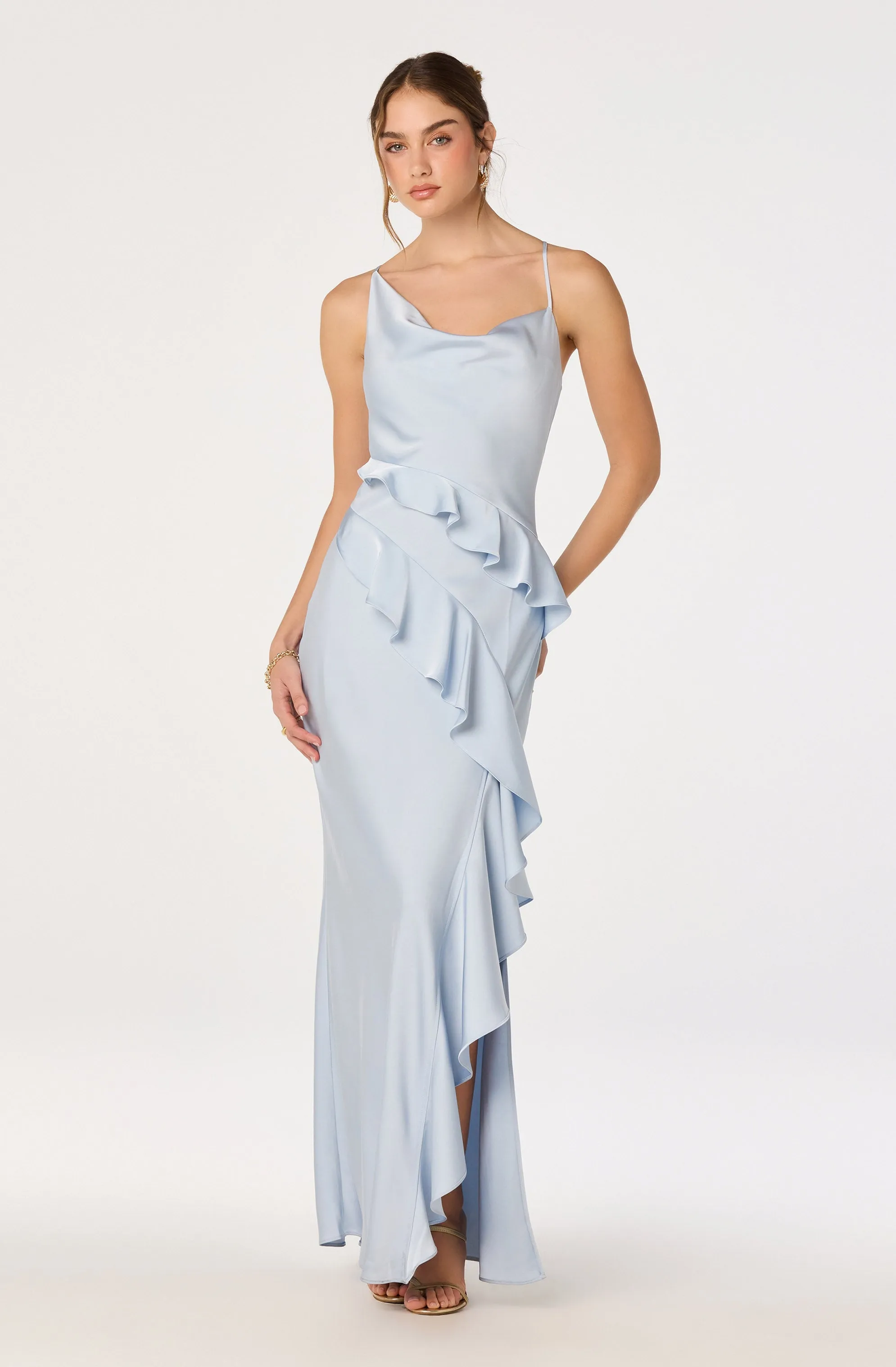 Adelina Satin Ruffle Maxi Dress sold by Astr product image thumbnail 5