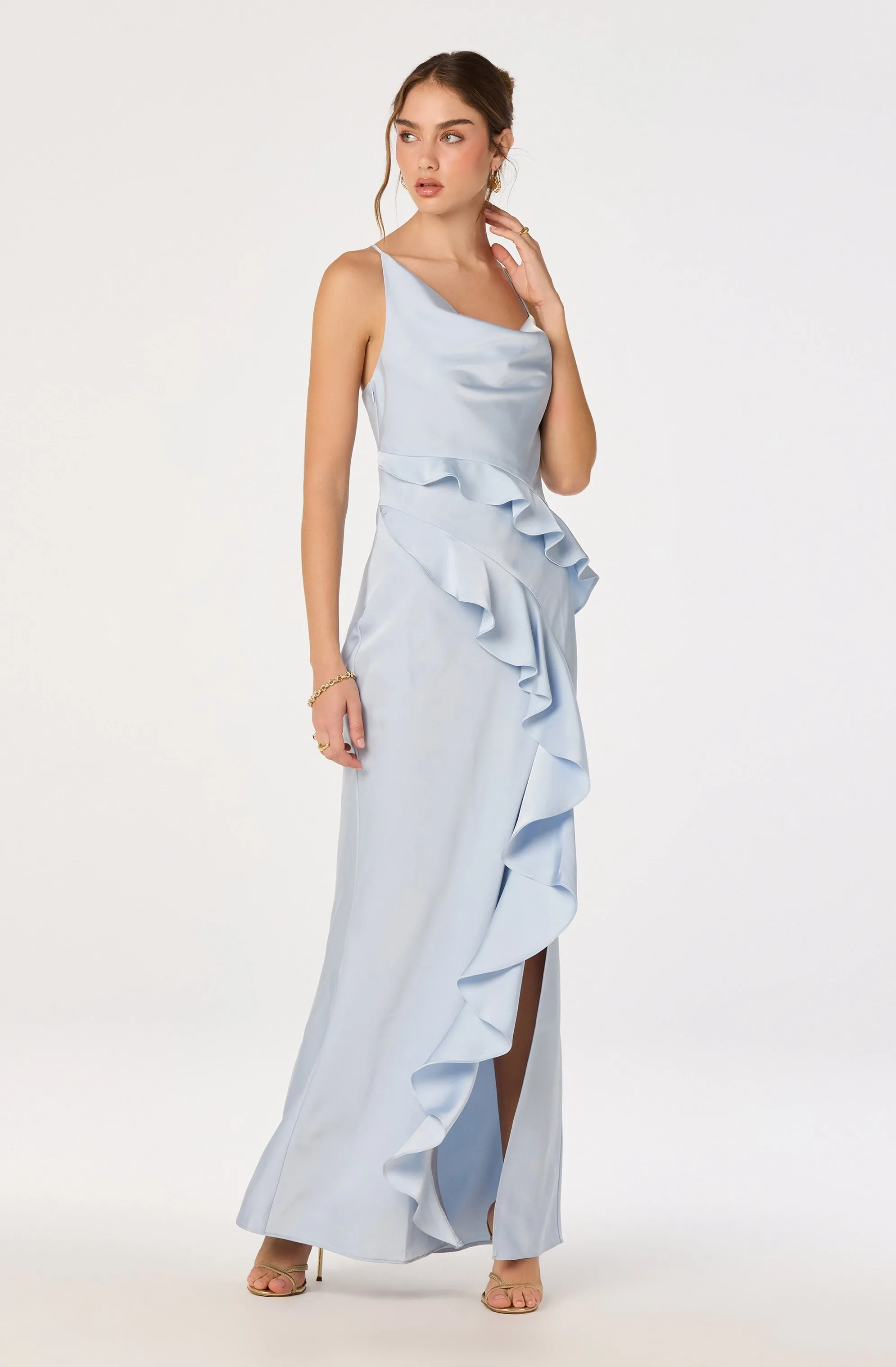 Adelina Satin Ruffle Maxi Dress sold by Astr product image thumbnail 2