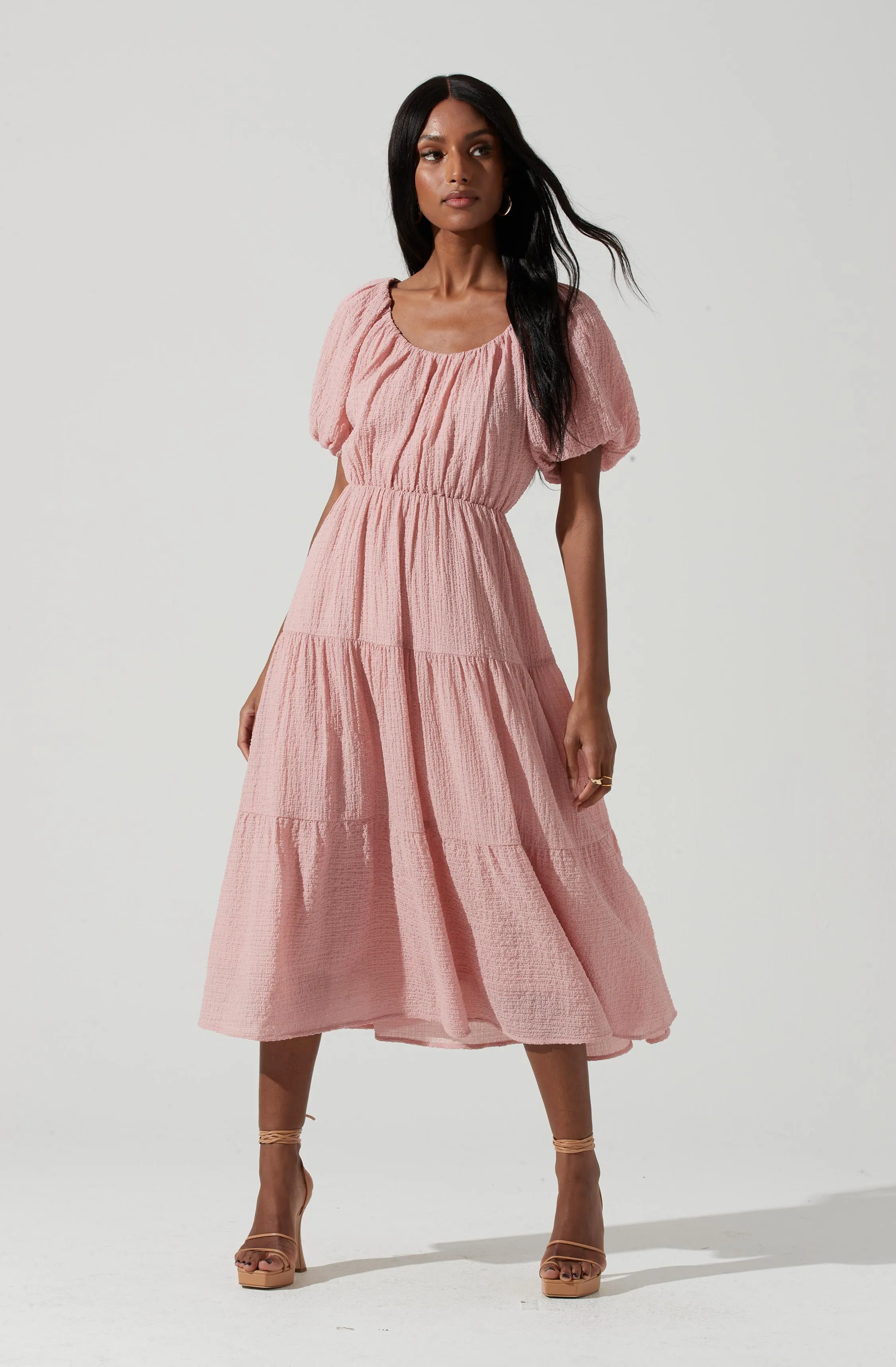 Smocked Tiered Midi Dress sold by Astr