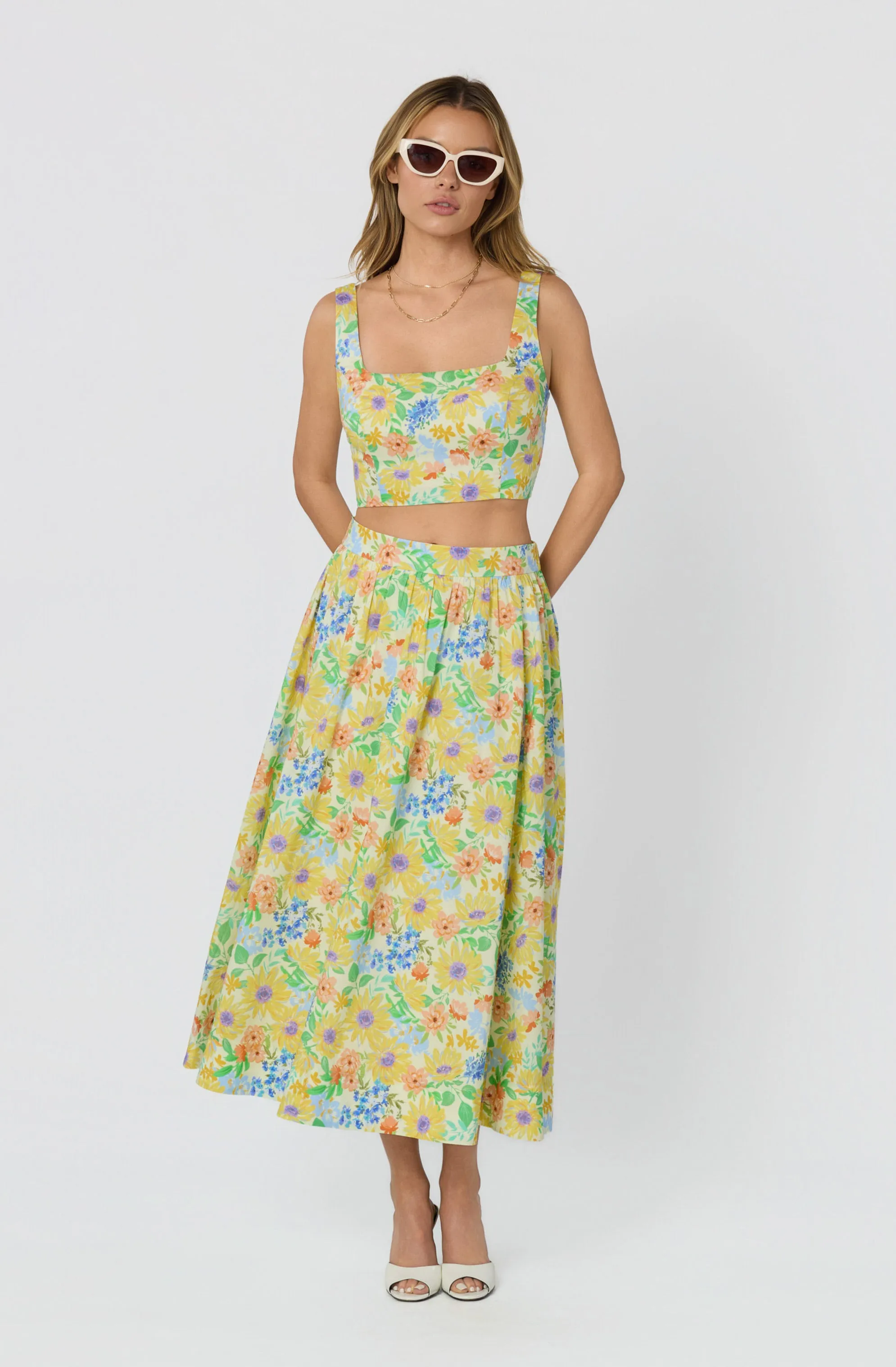 Jolie Floral Gathered Midi Skirt sold by Astr