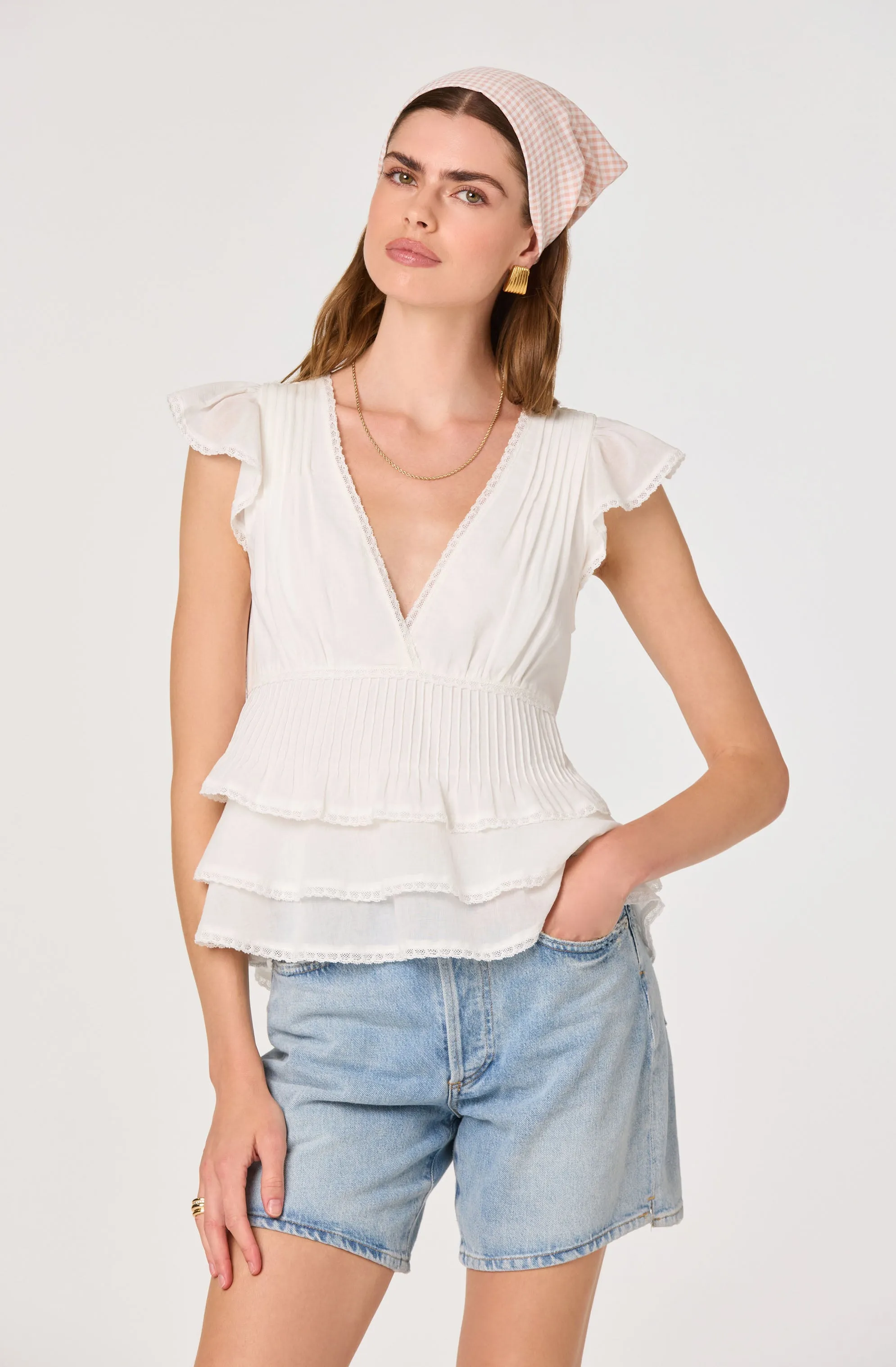 Shanteria Crochet Trim Tiered Top sold by Astr