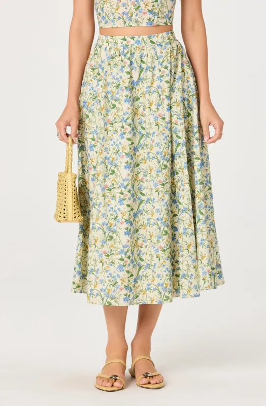 Wylda Floral Gathered A-Line Midi Skirt sold by Astr