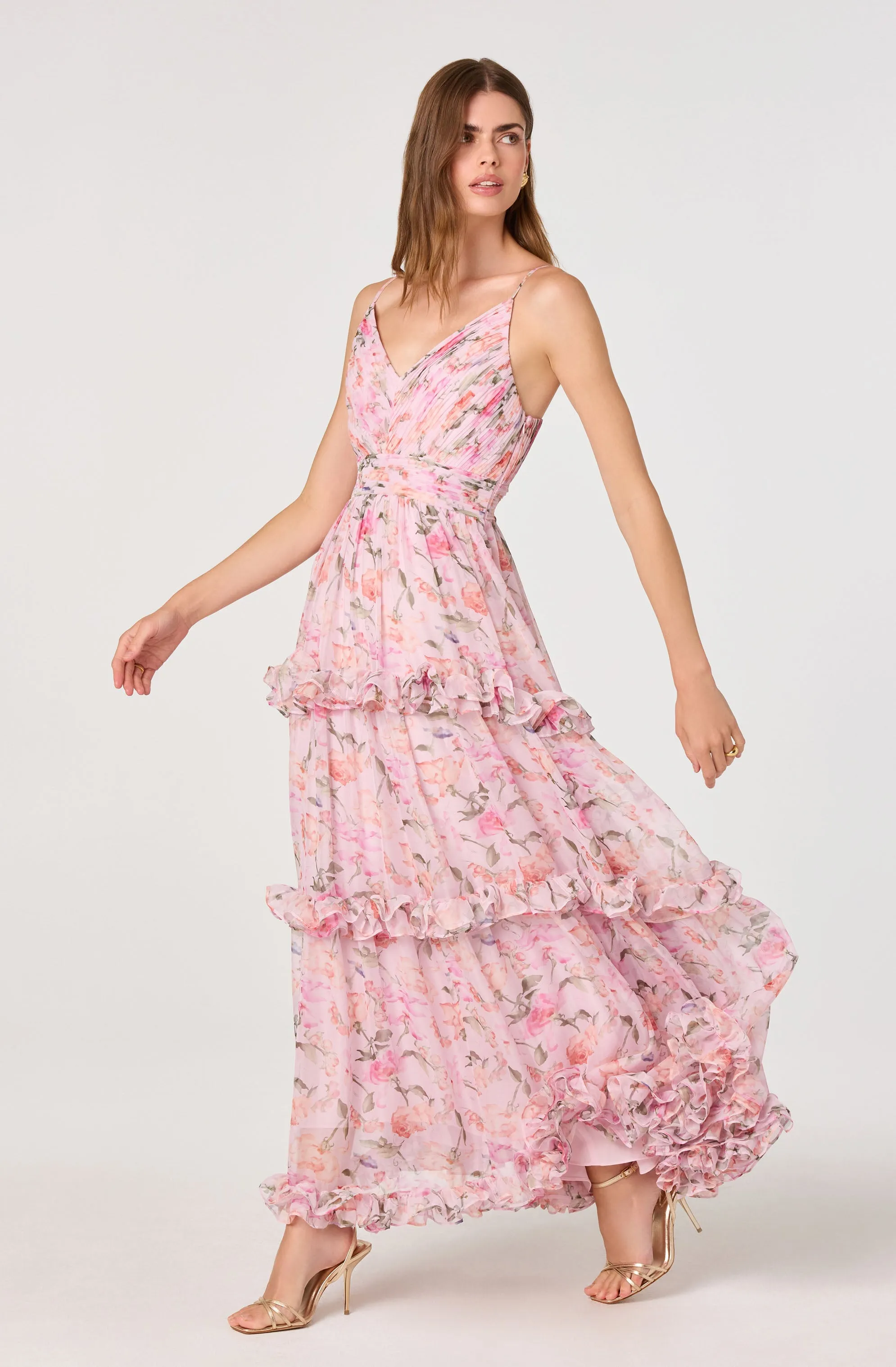 Ayanna Floral Pleated Tiered Maxi Dress sold by Astr