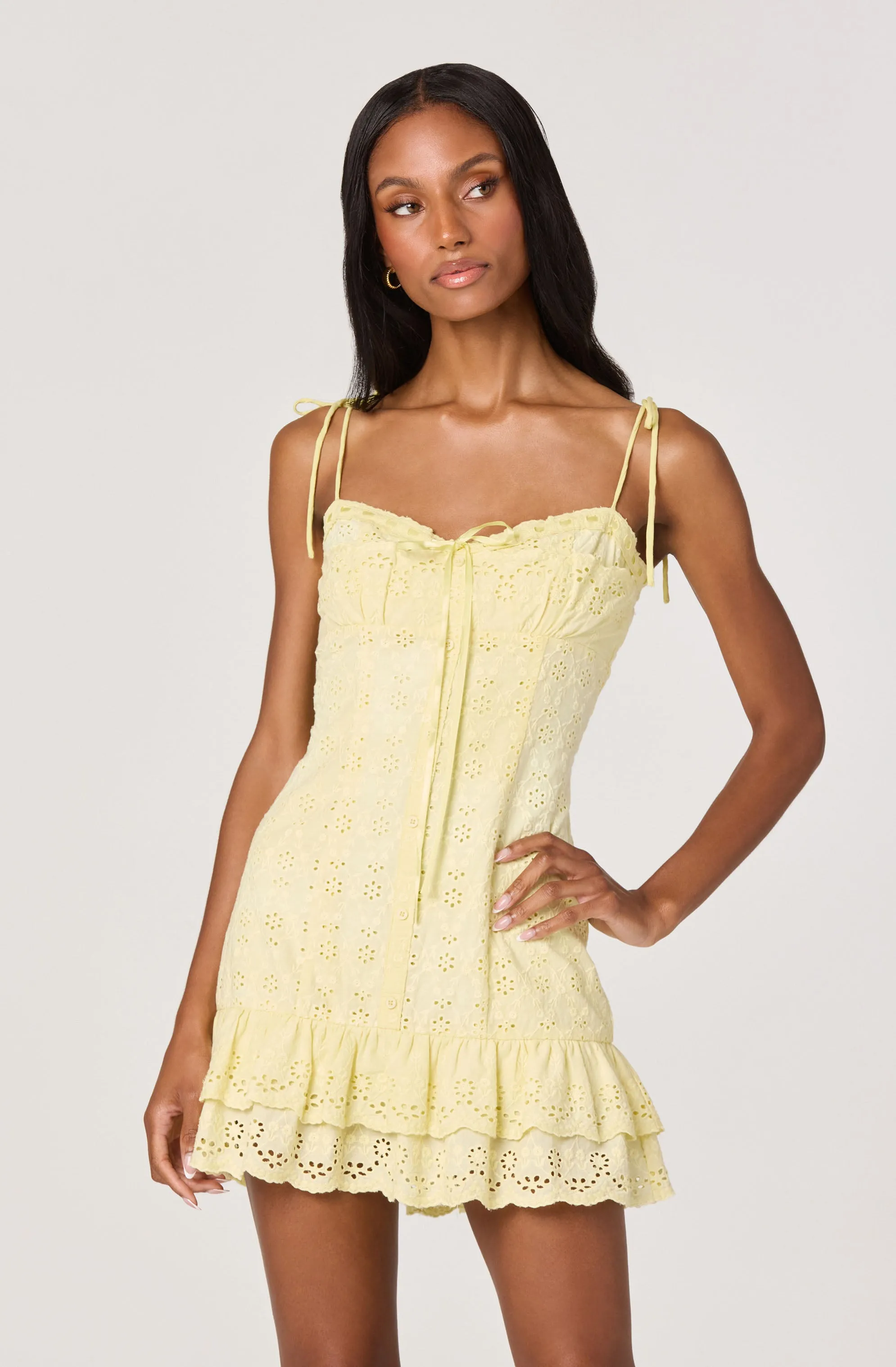 Kelley Eyelet Tie-Strap Mini Dress sold by Astr
