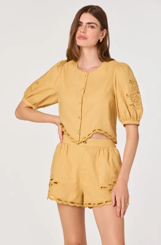 Joellyn Embroidered Puff Sleeve Top made by Astr