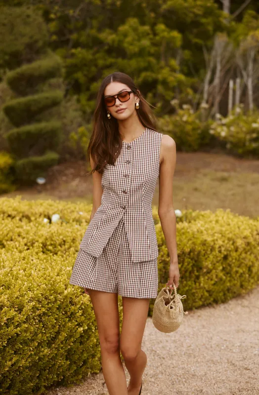 Karan Gingham Longline Vest sold by Astr