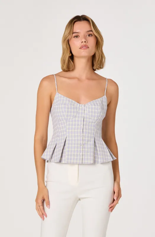 Lesly Gingham Pleated Bustier Top sold by Astr