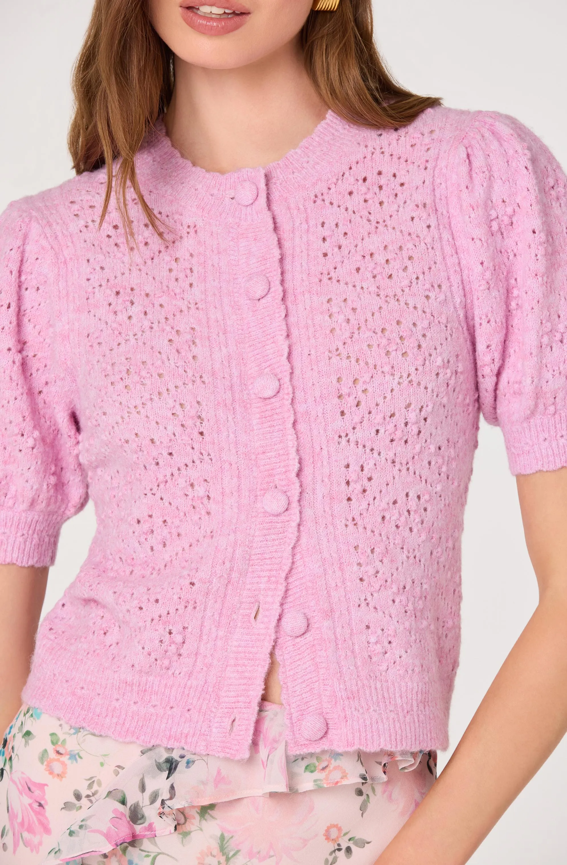 Kaydence Puff Sleeve Bobble Stitch Cardigan sold by Astr product image thumbnail 5