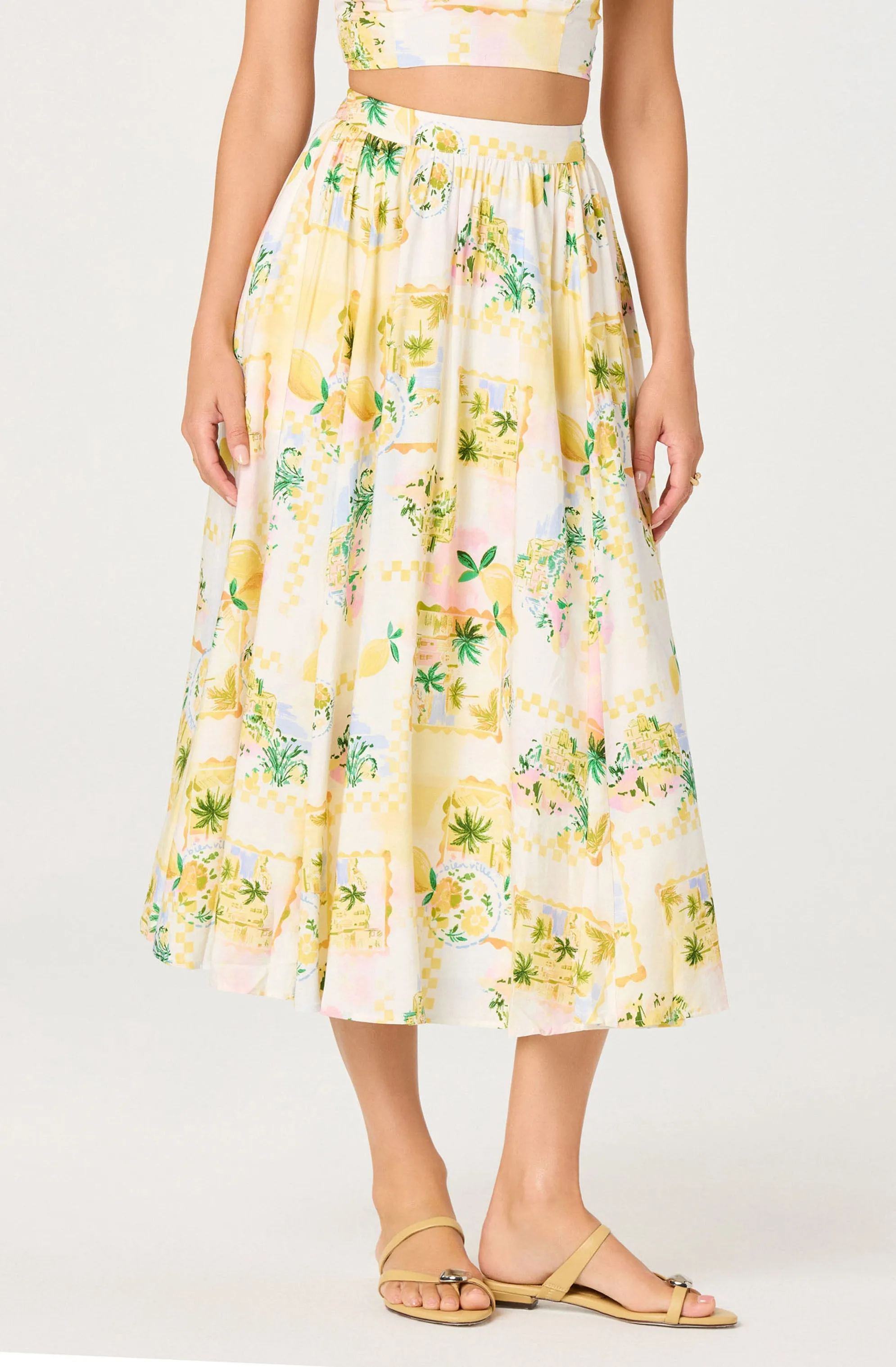 Kaleigh Paradise Print Gathered Midi Skirt sold by Astr