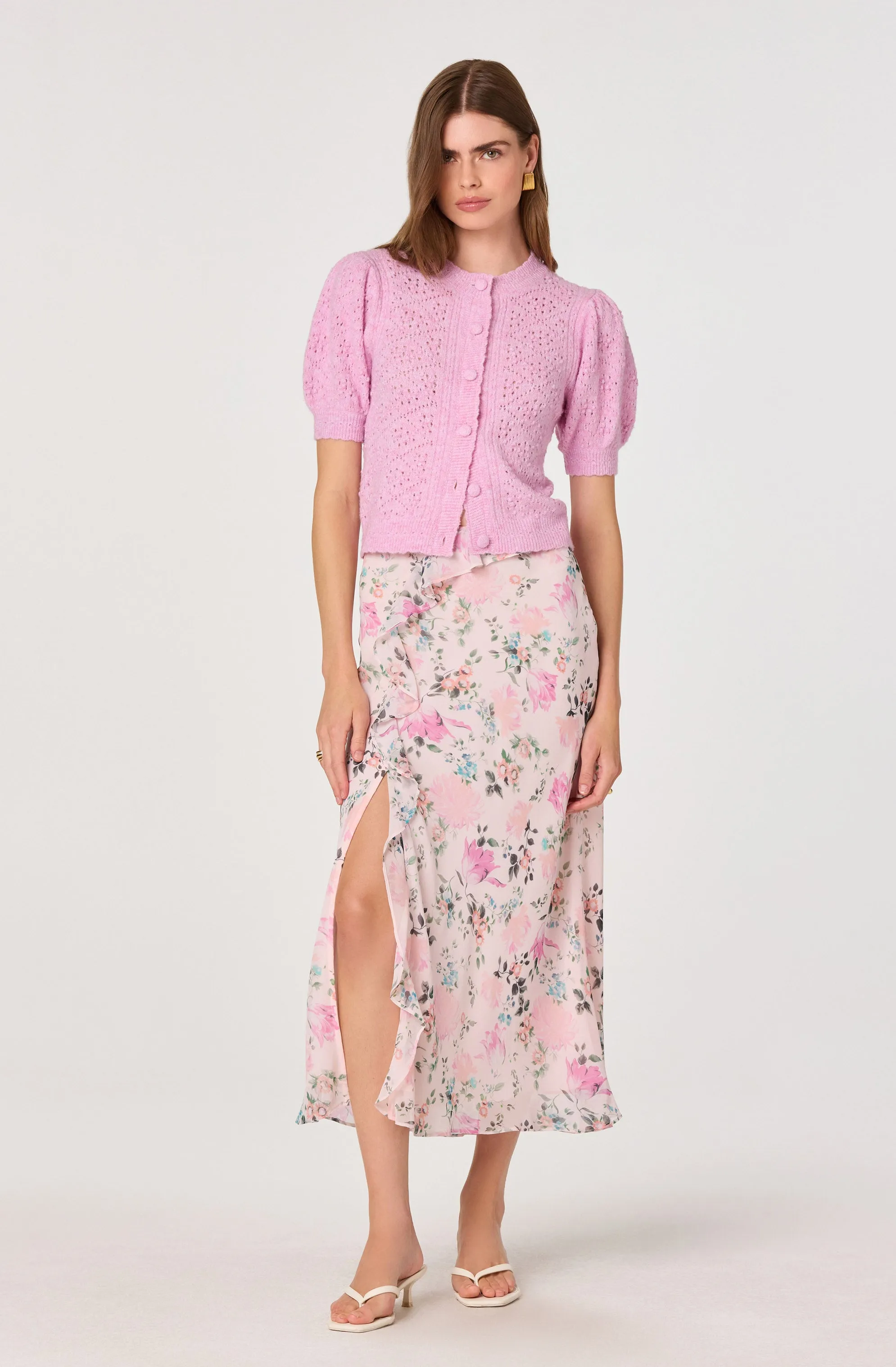 Ananda Floral Bias-Cut Ruffle Midi Skirt sold by Astr product image thumbnail 4