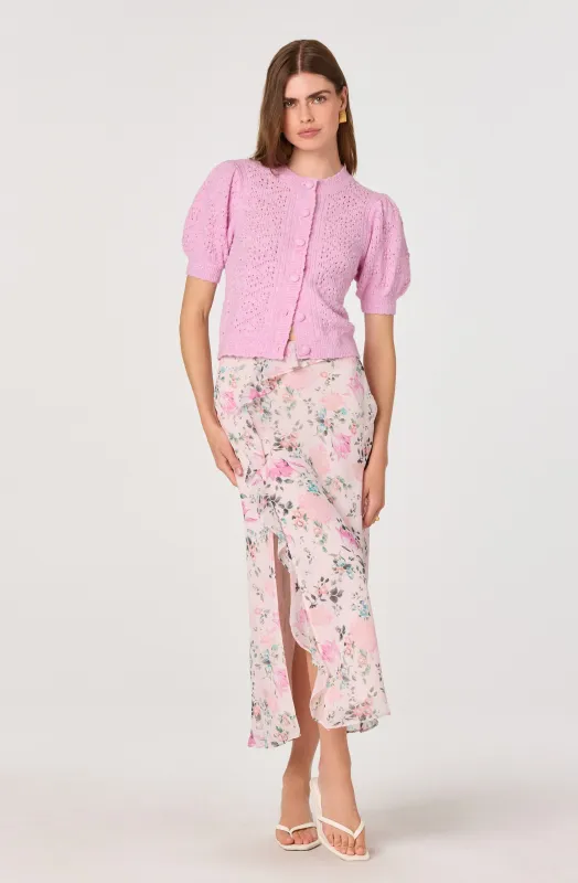 Ananda Floral Bias-Cut Ruffle Midi Skirt sold by Astr