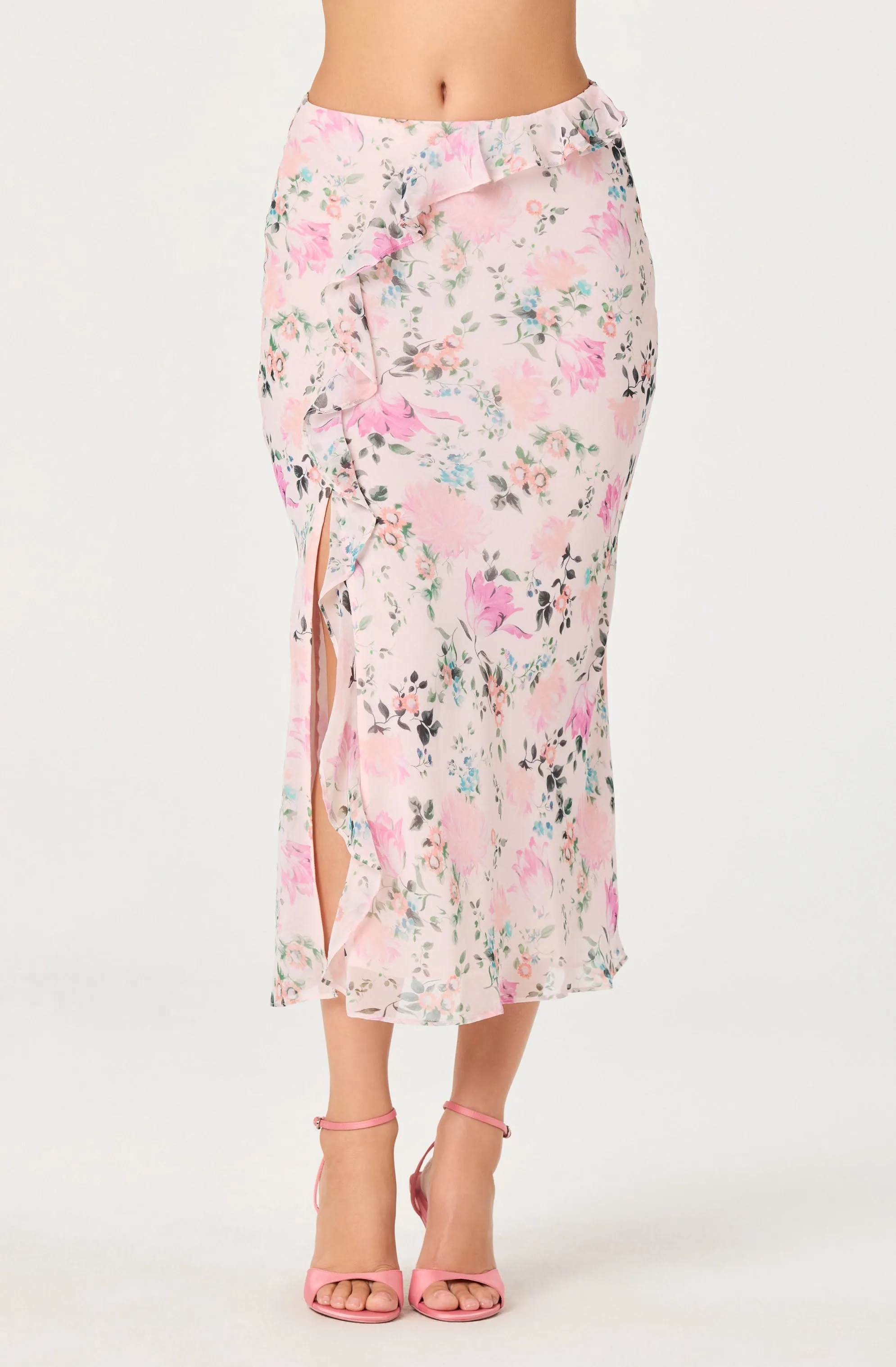 Ananda Floral Bias-Cut Ruffle Midi Skirt sold by Astr product image thumbnail 2