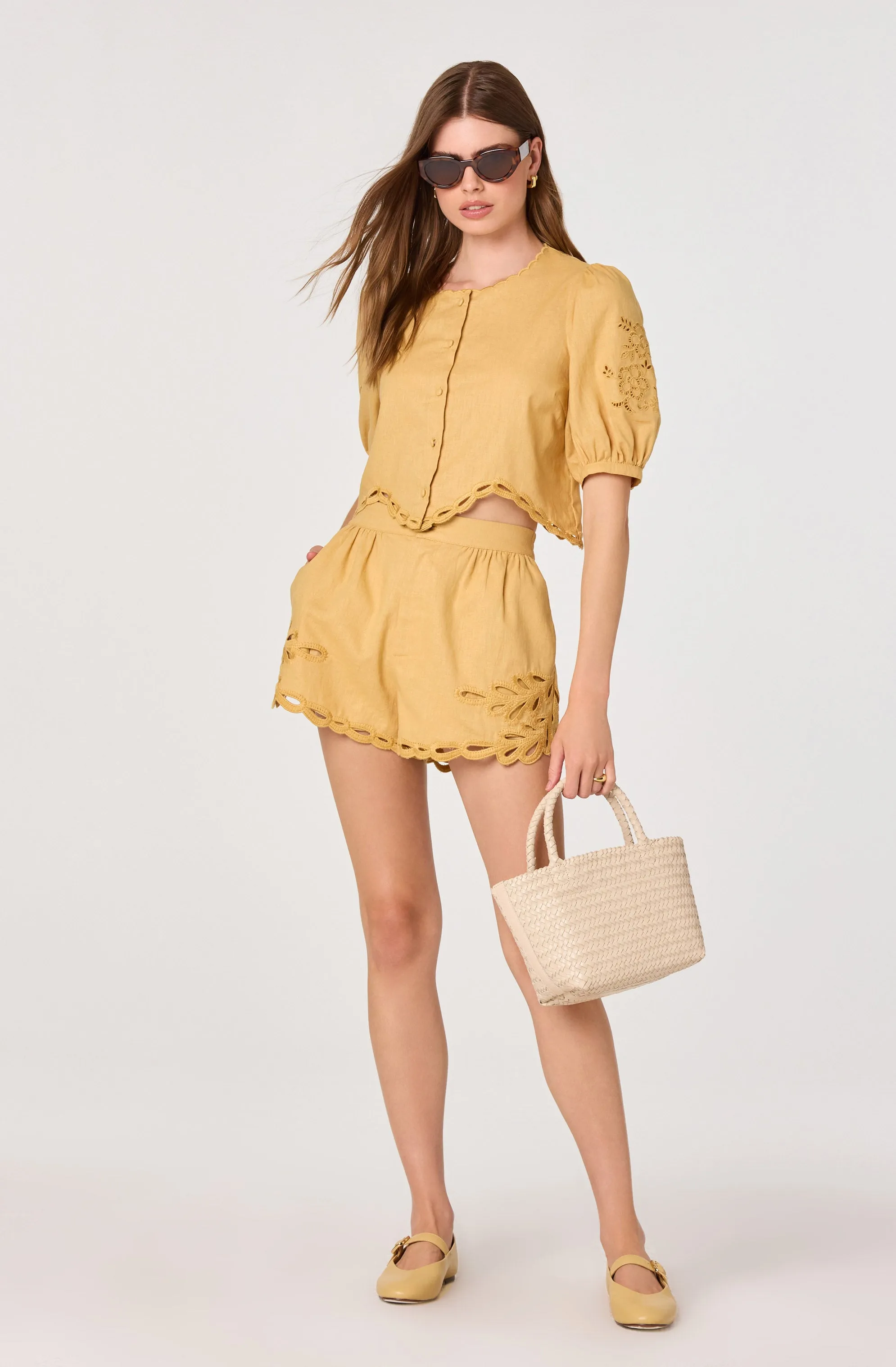 Joellyn Embroidered Cutwork Linen Shorts sold by Astr product image thumbnail 3