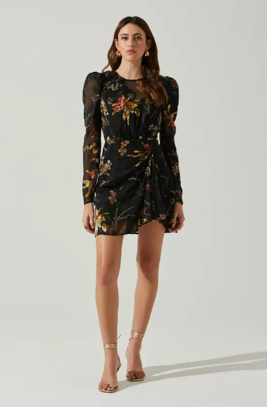 Cindy Floral Burnout Long Sleeve Mini Dress sold by Astr