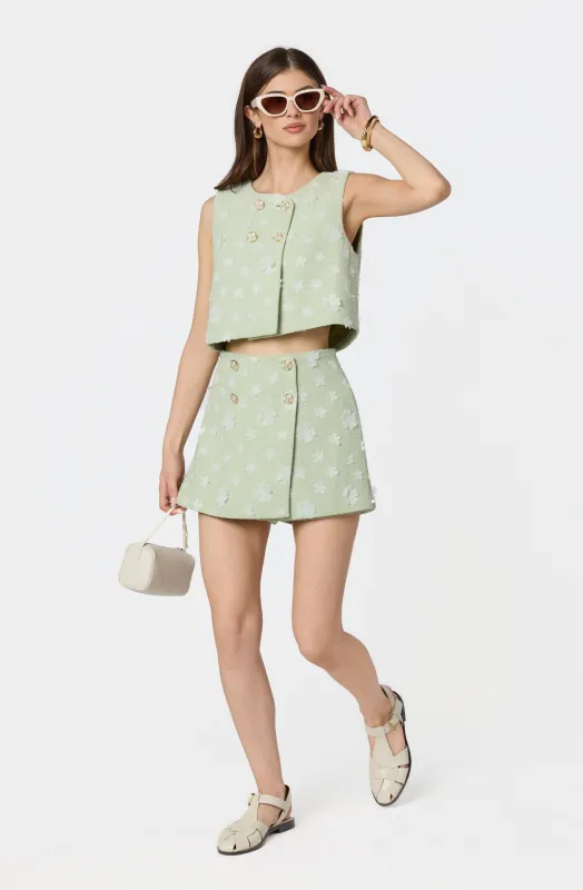 Janell Floral Applique Tweed Skort sold by Astr