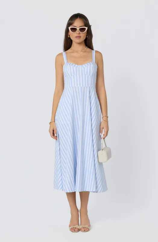 Isabela Striped Sweetheart Midi Dress sold by Astr