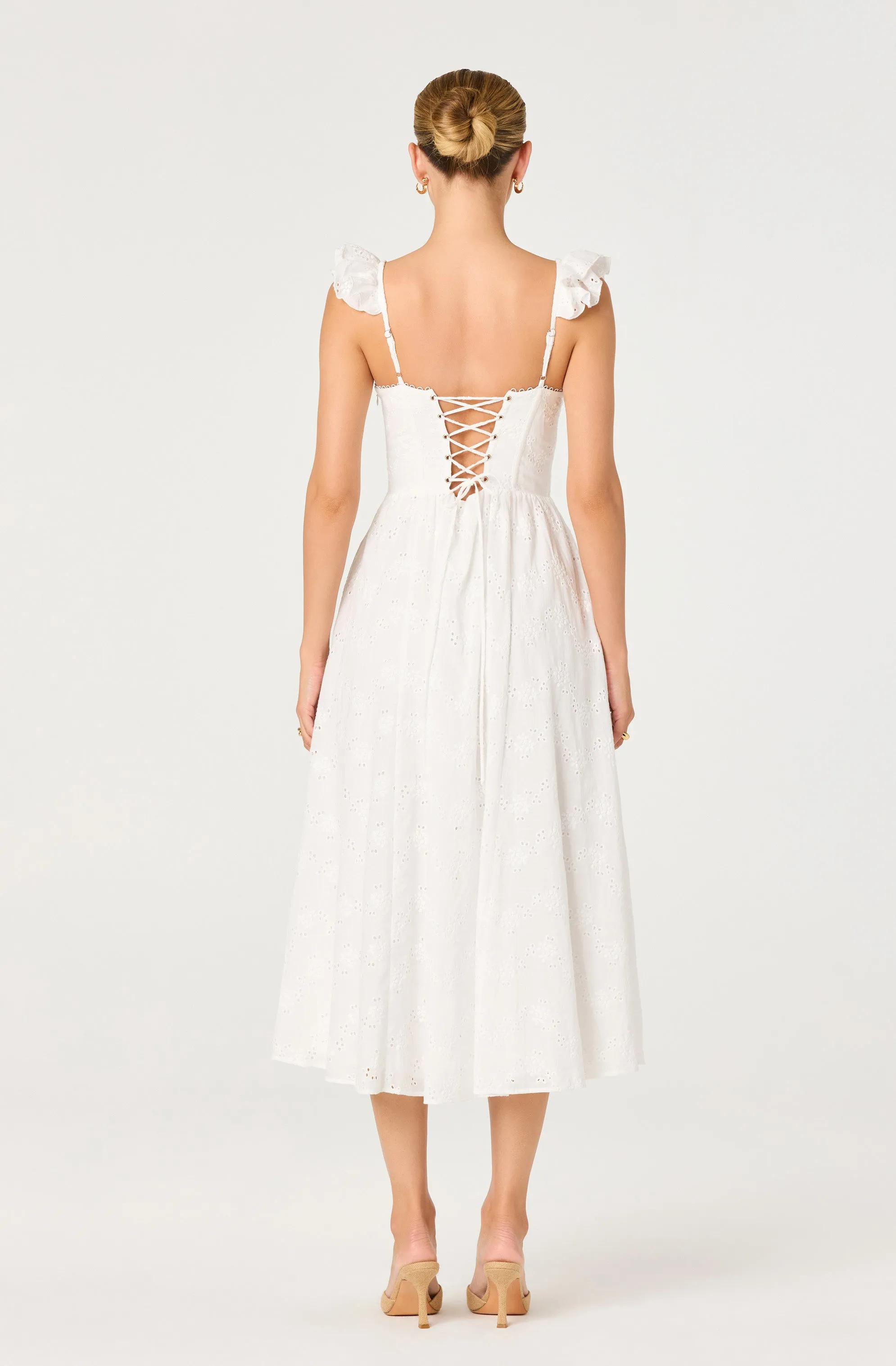 Wedelia Ruffle Strap Eyelet Corset Midi Dress sold by Astr product image thumbnail 3