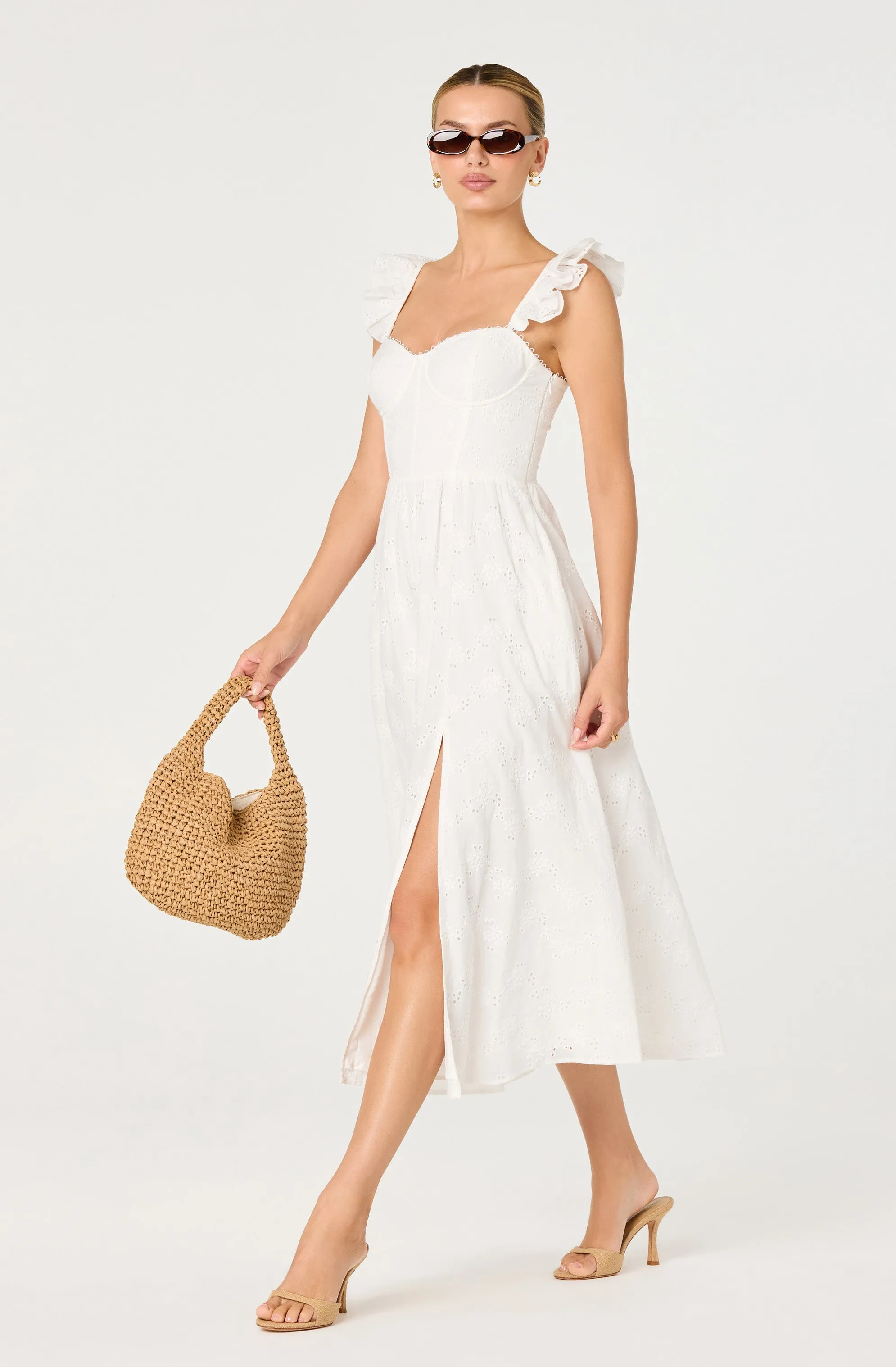 Wedelia Ruffle Strap Eyelet Corset Midi Dress sold by Astr