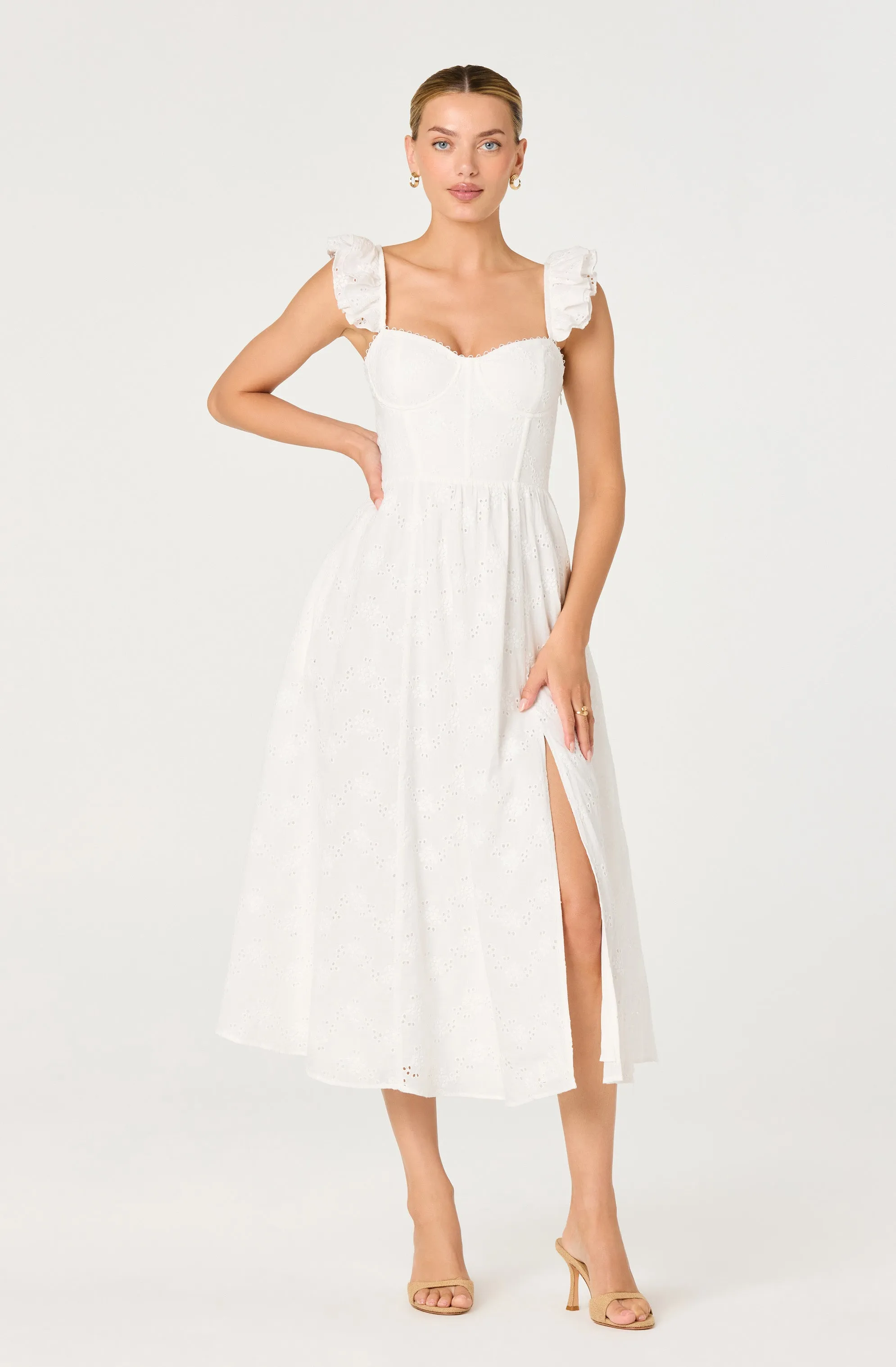 Wedelia Ruffle Strap Eyelet Corset Midi Dress sold by Astr product image thumbnail 2