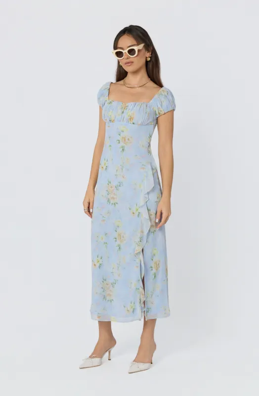 Florence Floral Puff Sleeve Midi Dress sold by Astr