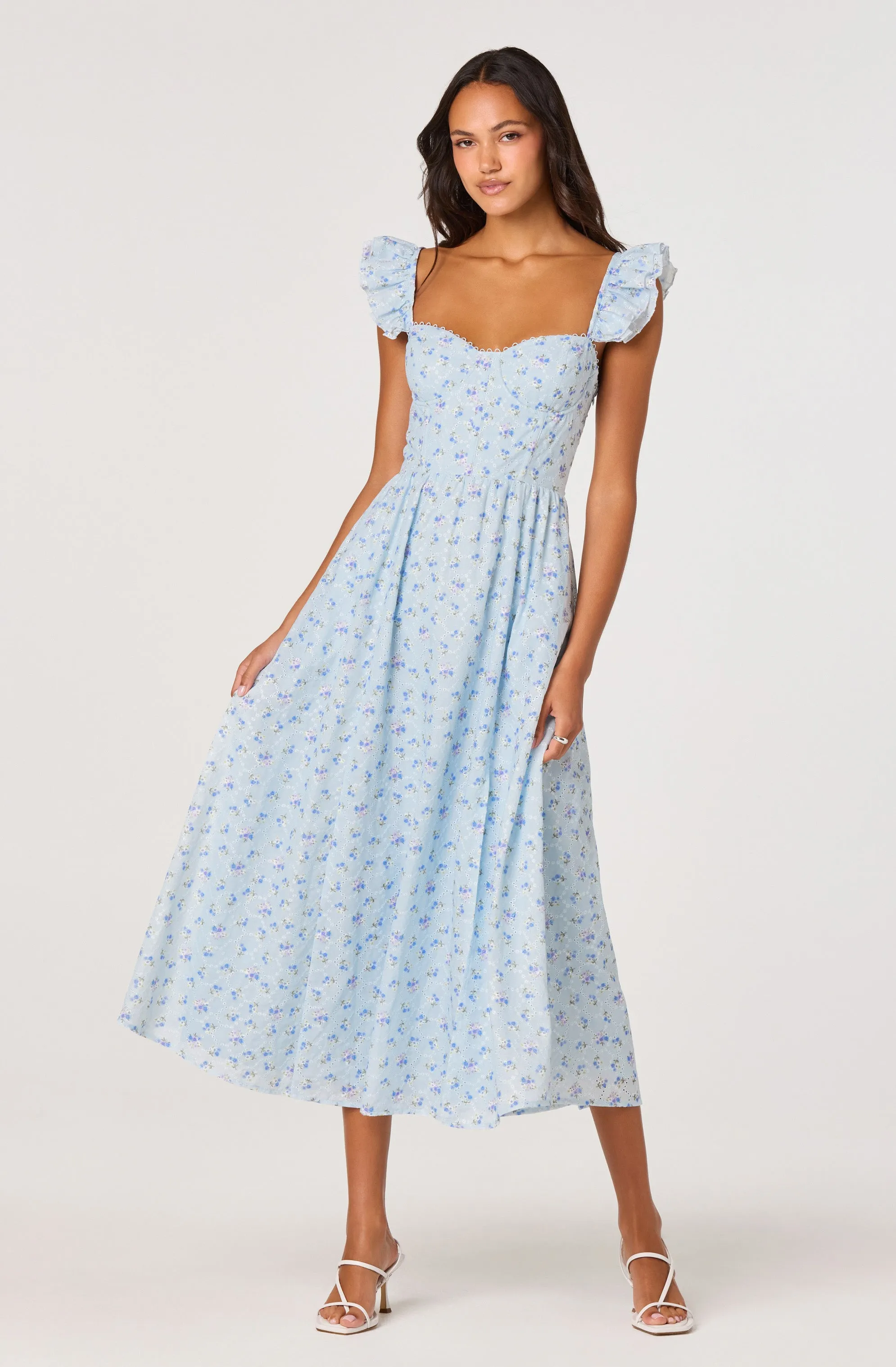 Wedelia Ruffle Strap Eyelet Corset Midi Dress sold by Astr product image thumbnail 5