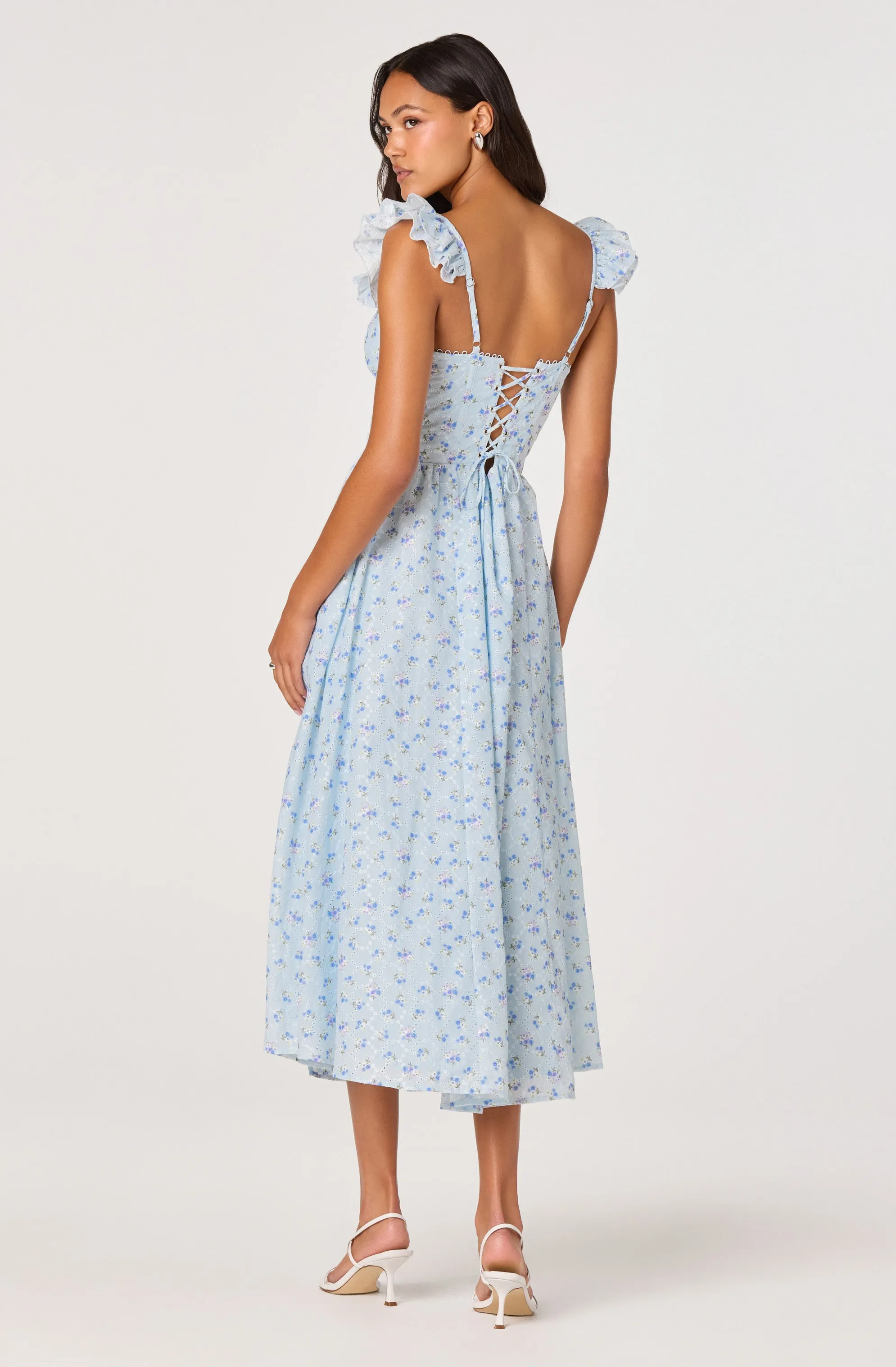Wedelia Ruffle Strap Eyelet Corset Midi Dress sold by Astr product image thumbnail 2