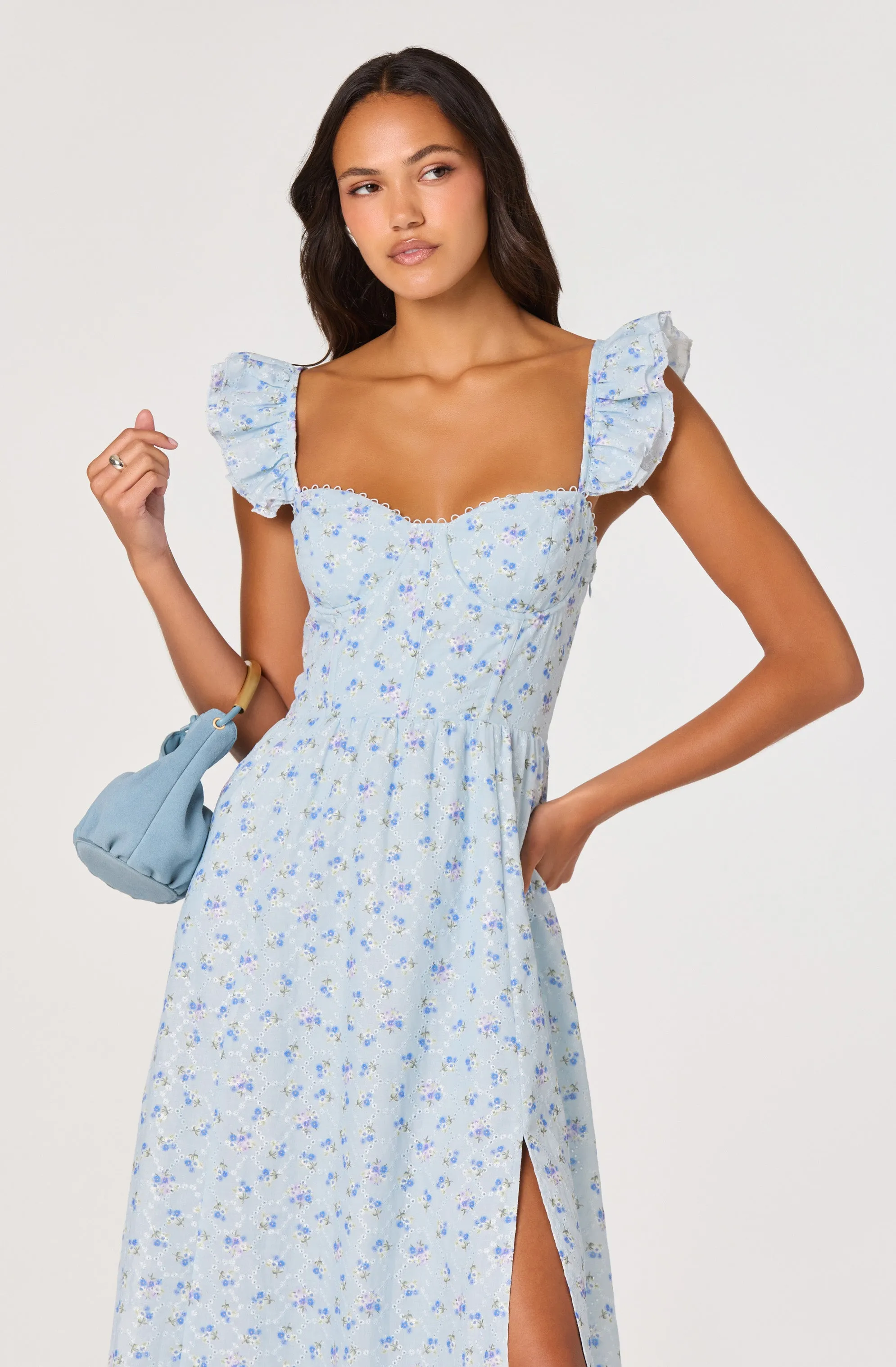 Wedelia Ruffle Strap Eyelet Corset Midi Dress sold by Astr product image thumbnail 3