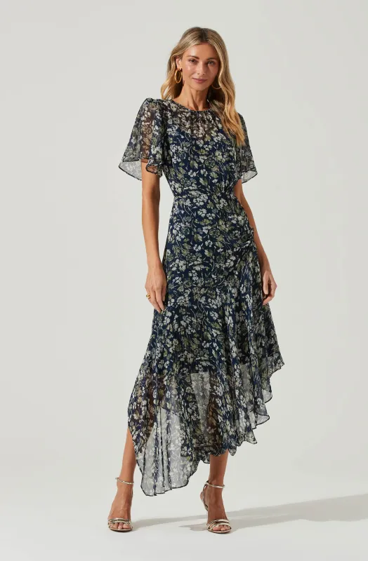 Flutter Sleeve Floral Asymmetric Maxi Dress made by Astr
