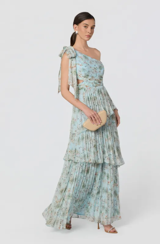 Tearra Floral One-Shoulder Tiered Maxi Dress sold by Astr
