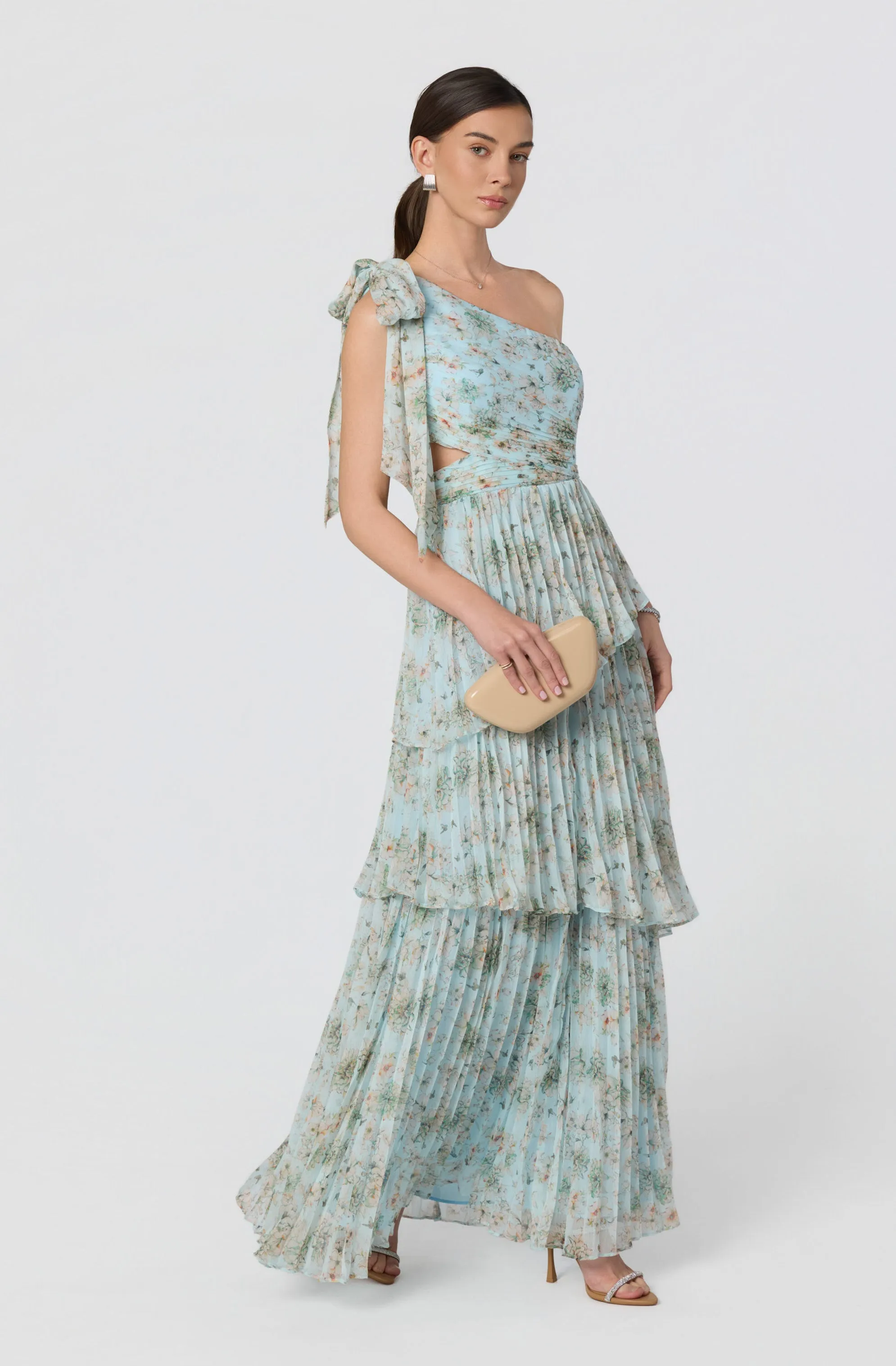 Tearra Floral One-Shoulder Tiered Maxi Dress sold by Astr