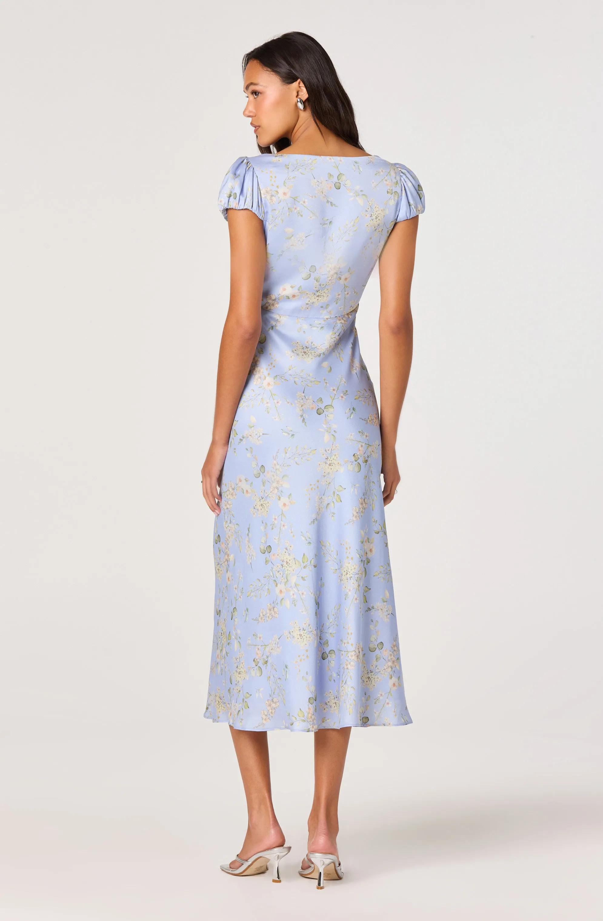 Makaela Puff Sleeve Floral Satin Midi Dress sold by Astr product image thumbnail 5