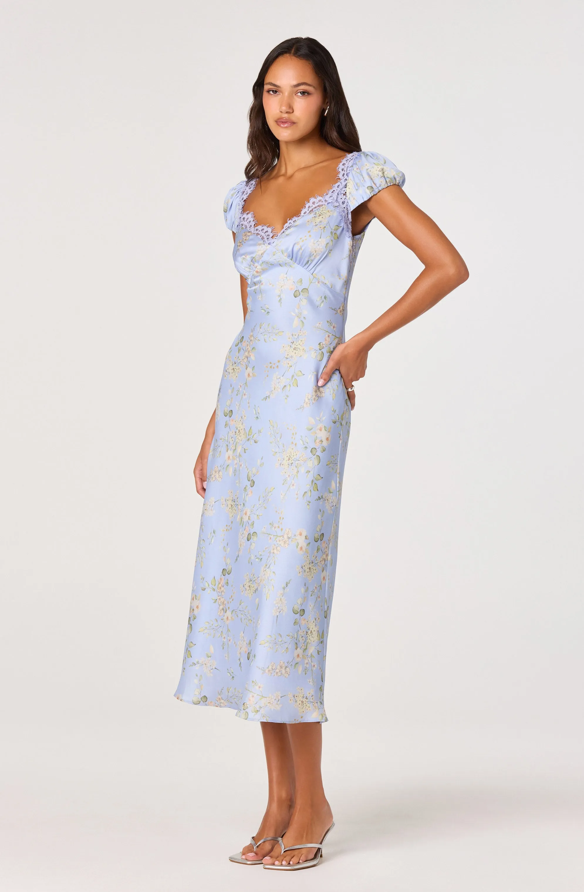 Makaela Puff Sleeve Floral Satin Midi Dress sold by Astr product image thumbnail 3