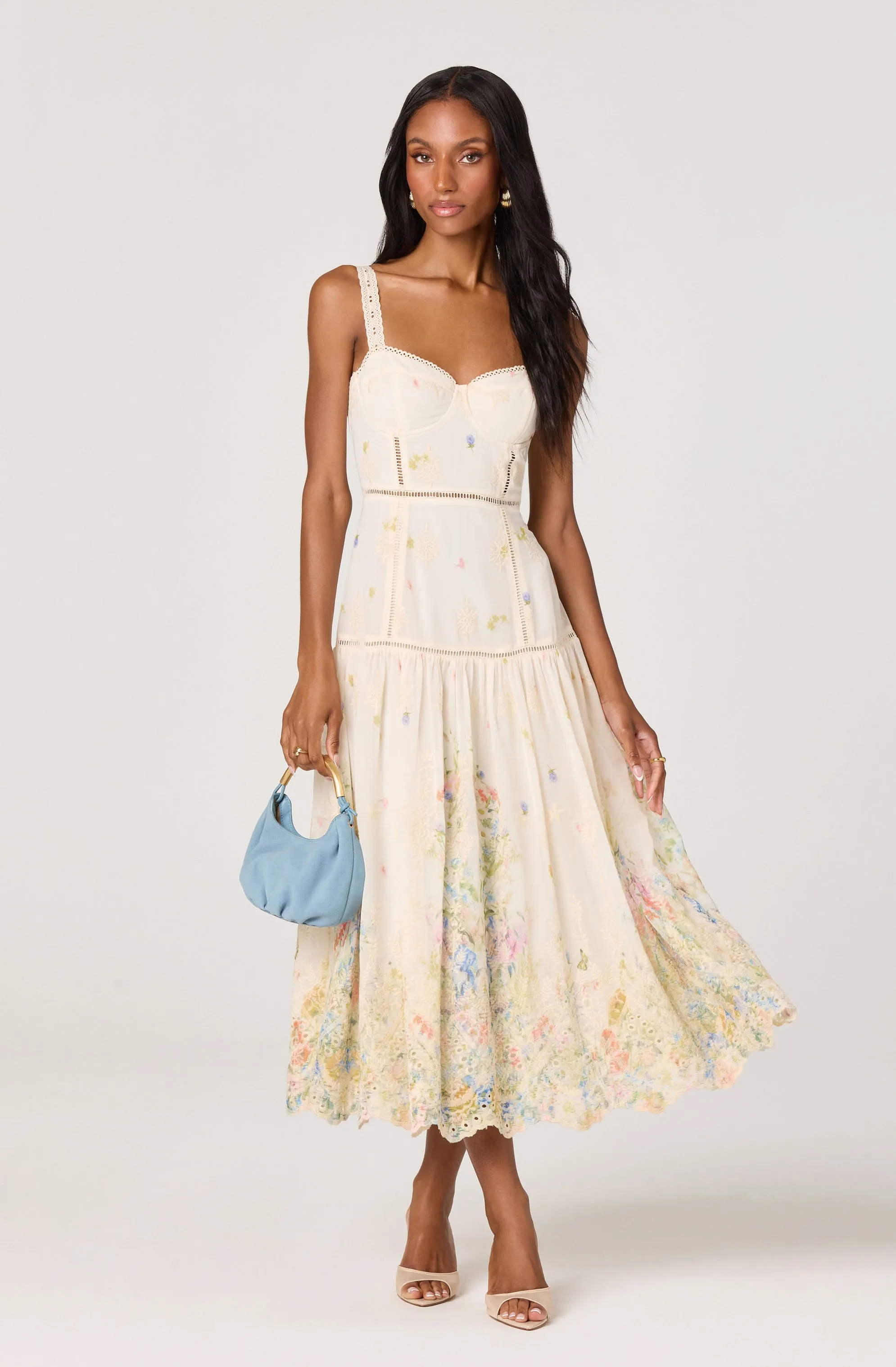 Pellagia Embroidered Eyelet Tiered Midi Dress sold by Astr