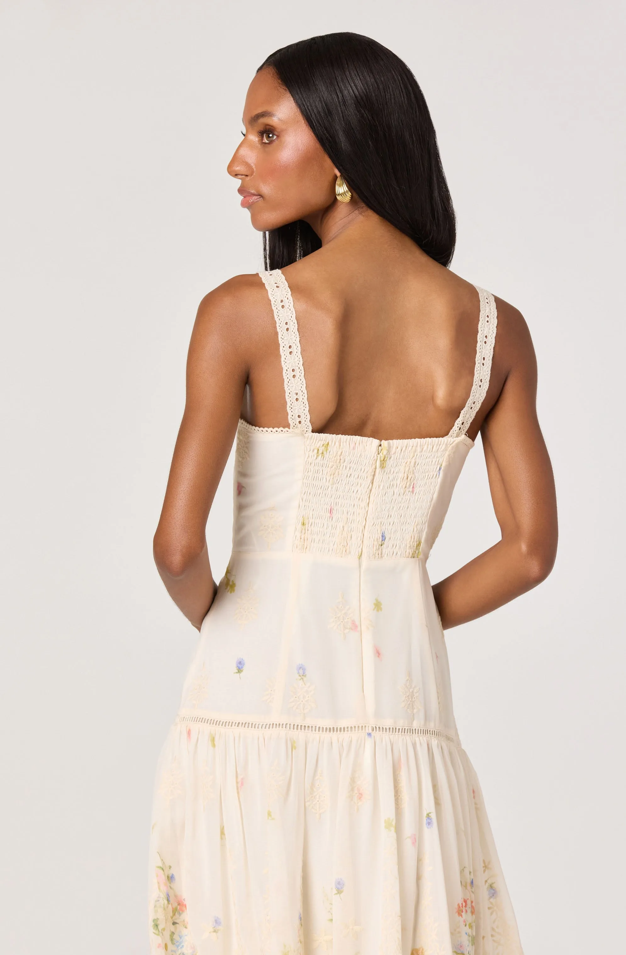 Pellagia Embroidered Eyelet Tiered Midi Dress sold by Astr product image thumbnail 2