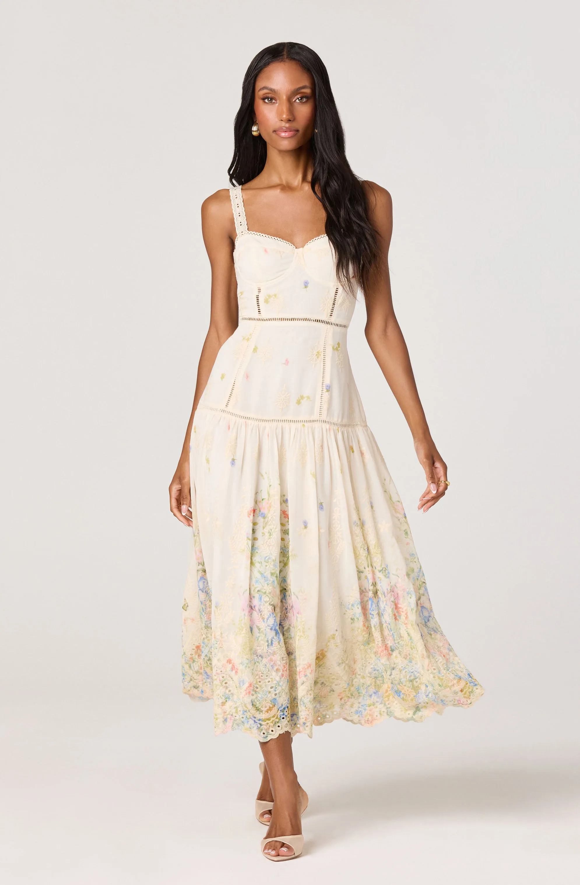 Pellagia Embroidered Eyelet Tiered Midi Dress sold by Astr product image thumbnail 3