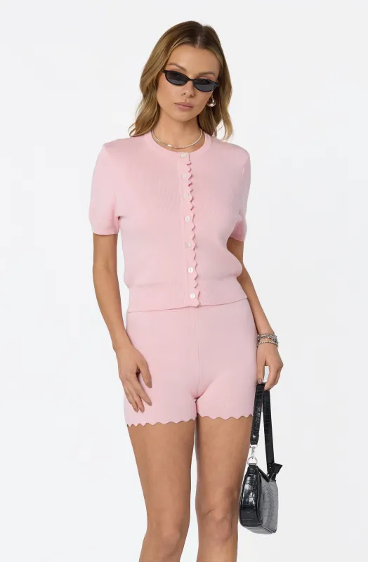 Scalloped Placket Ribbed Cardigan sold by Astr