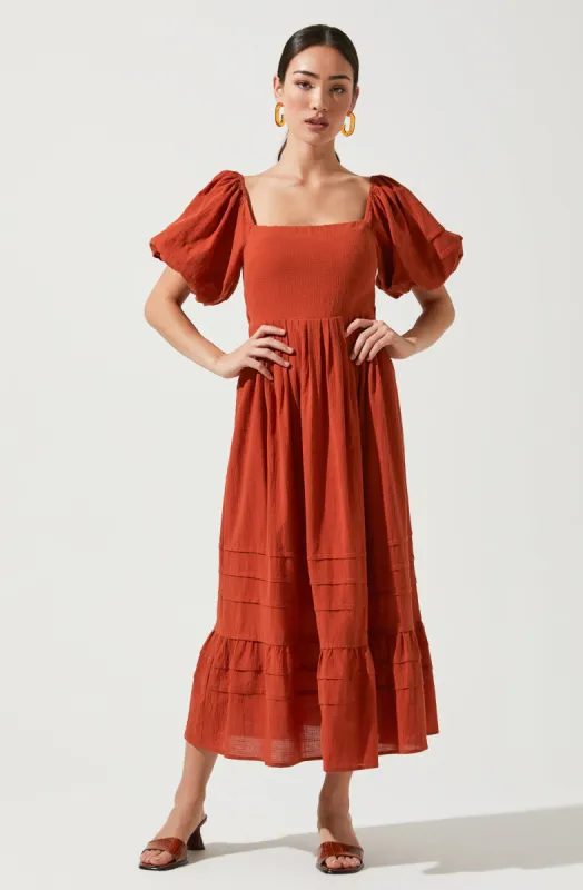 Arizona Puff Sleeve Cutout Midi Dress made by Astr