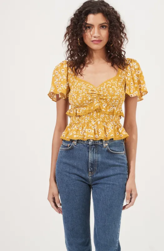Smocked Waist Ruffle Top sold by Astr