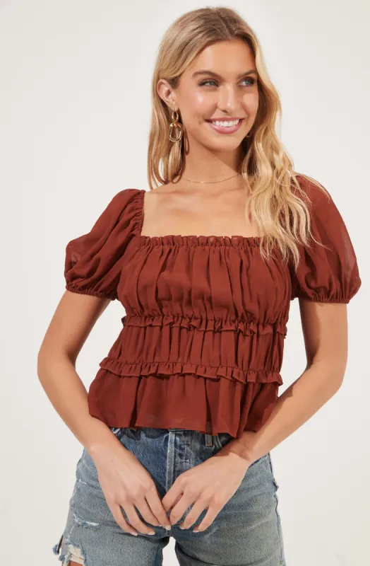 Ruched Ruffle Short Sleeve Top sold by Astr