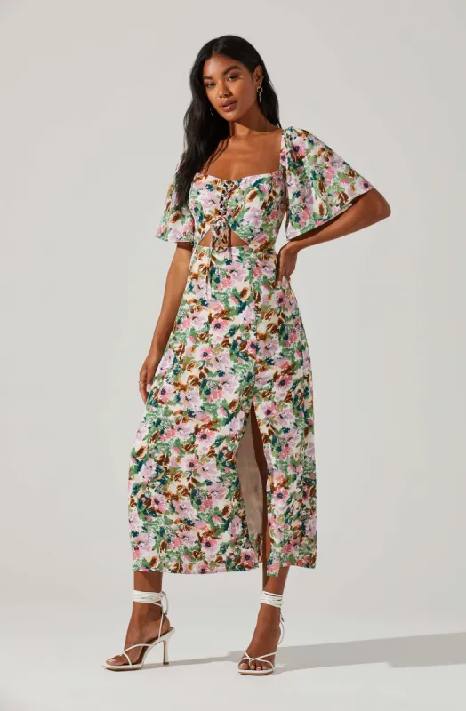 Lace Up Flutter Sleeve Cut Out Midi Dress sold by Astr