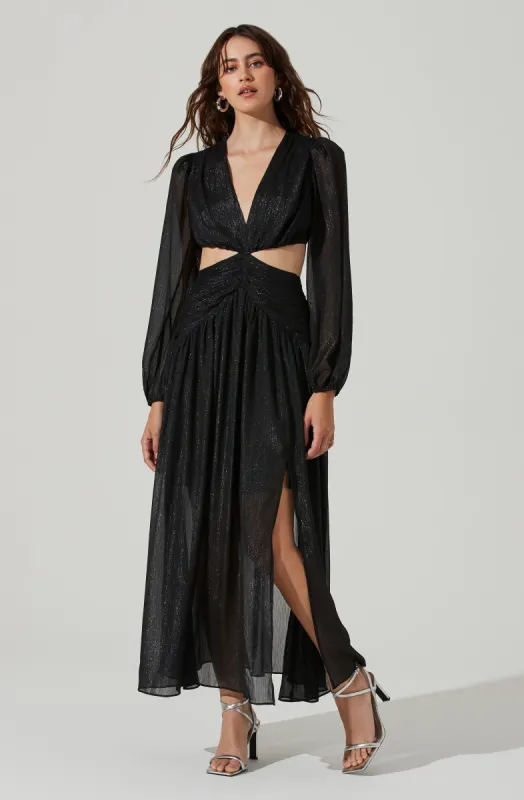 Metallic Twist Cutout Waist Midi Dress sold by Astr
