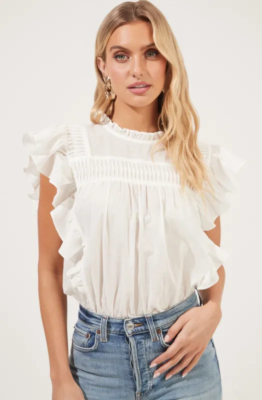 Bubble Hem Ruffle Sleeve Top sold by Astr