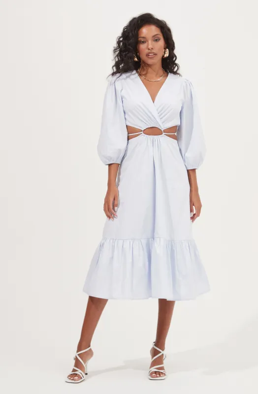 Rosewood Surplice Cutout Waist Midi Dress made by Astr