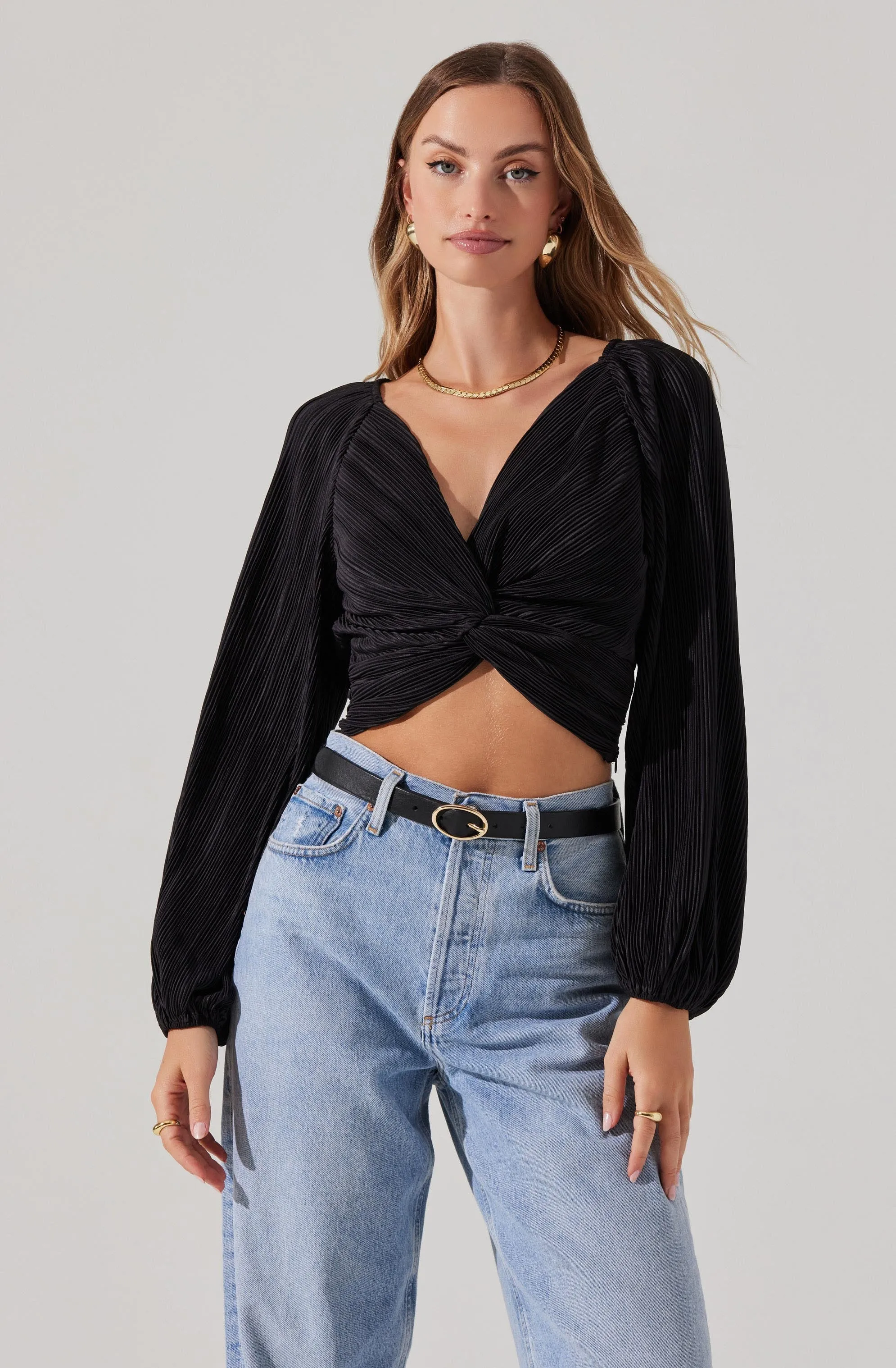 Long Sleeve Twist Plisse Top sold by Astr product image thumbnail 3