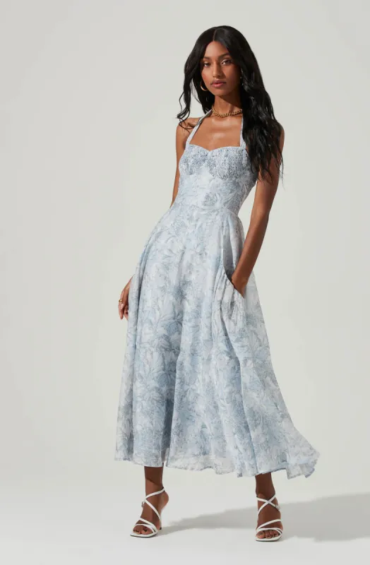 Mariella Floral Halter Midi Dress sold by Astr