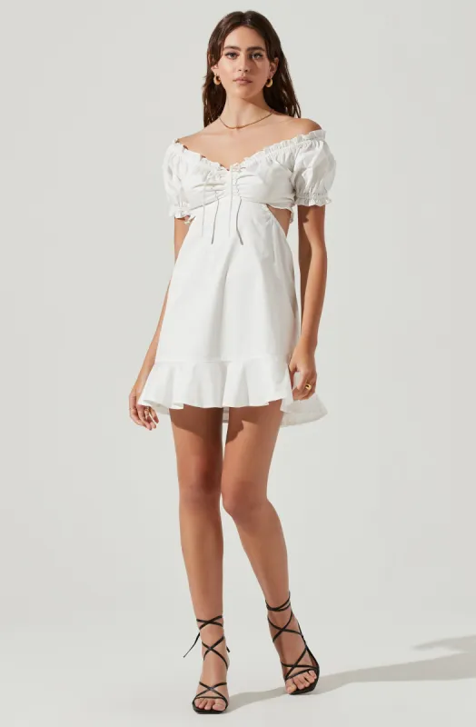 Verana Cutout Puff Sleeve Ruffle Mini Dress sold by Astr