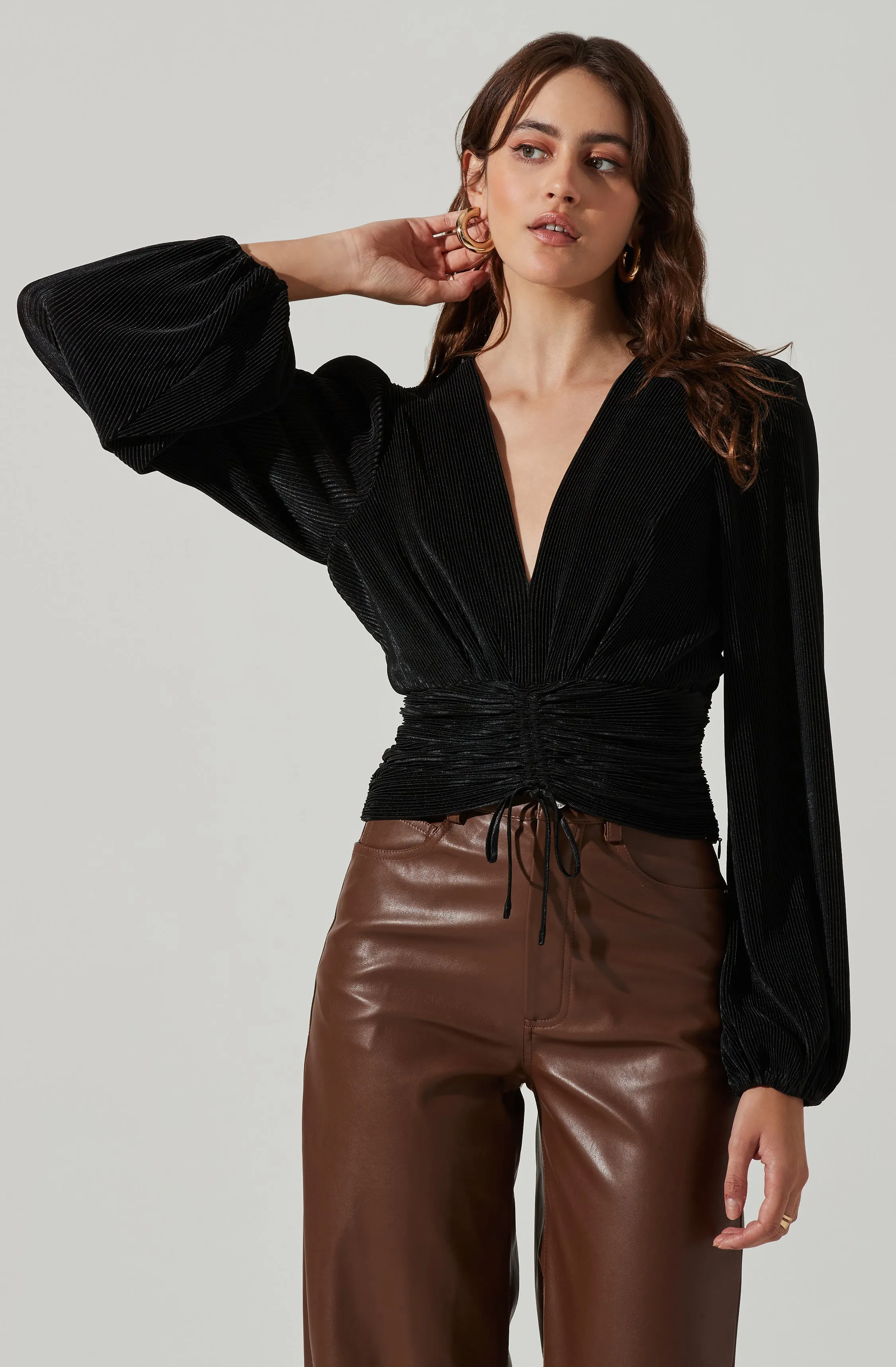 Braydon Pleated Ruched Front Long Sleeve Top sold by Astr product image thumbnail 3