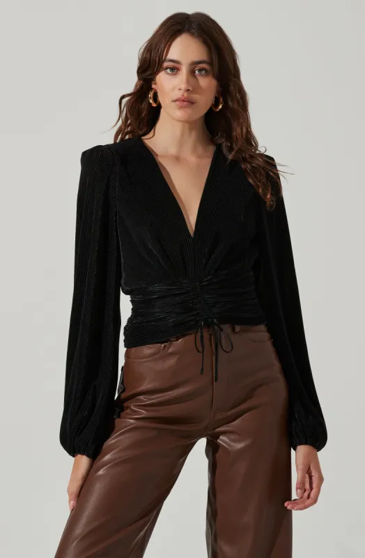 Braydon Pleated Ruched Front Long Sleeve Top made by Astr